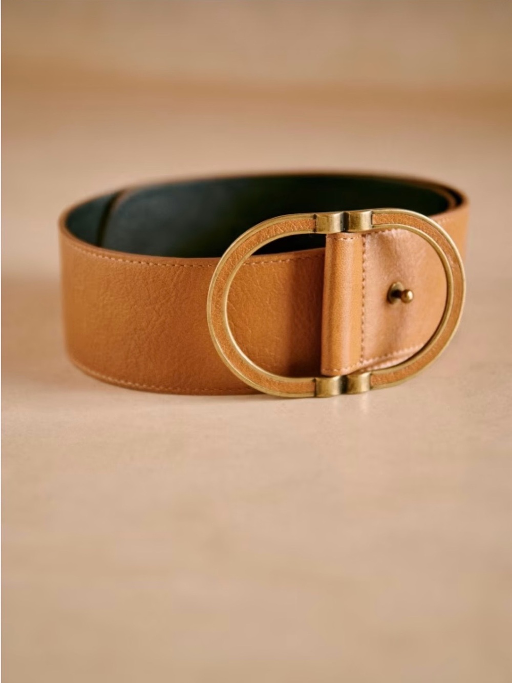Sezane tan Leather Ring buckle belt